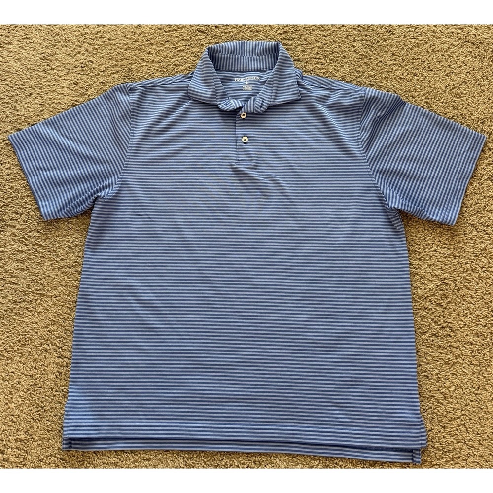 Harlestons Polo Shirt Mens Light Blue Stripe Golf Size Large *Read*